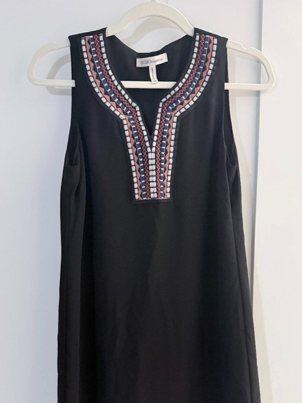 BCBGeneration Embroidered Sleeveless Shift Dress Black Boho Mini Dress